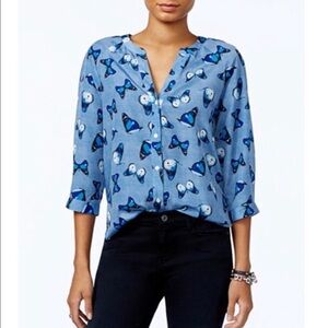 Tommy Hilfiger Blue Butterfly Shirt Blouse Small
